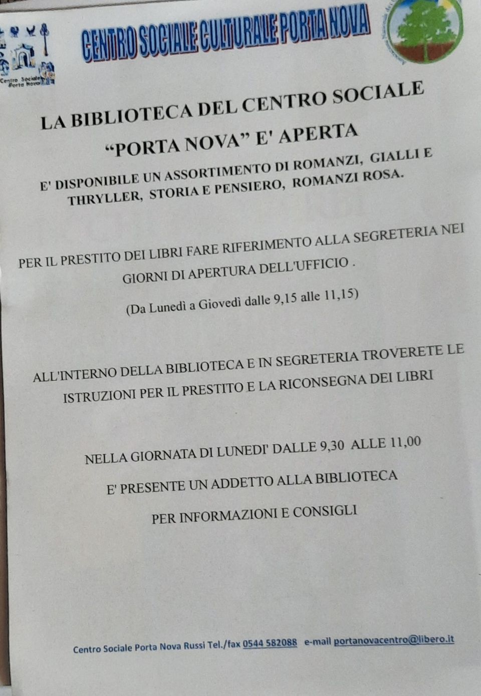 APERTA LA PICCOLA BIBLIOTECA NELLA SALA DI LETTURA DI PORTA NOVA